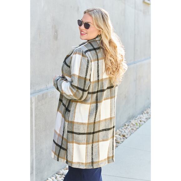 DOUBLE TAKE Plus Gray Plaid Button Up Jacket Pockets Fall NEW Plus 2XL 3XL - Picture 3 of 7